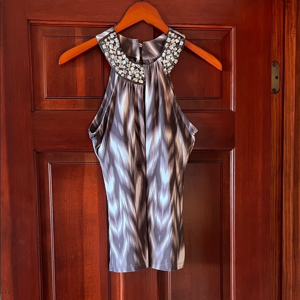 INC International Concepts Black and Gray Embellished Blouse